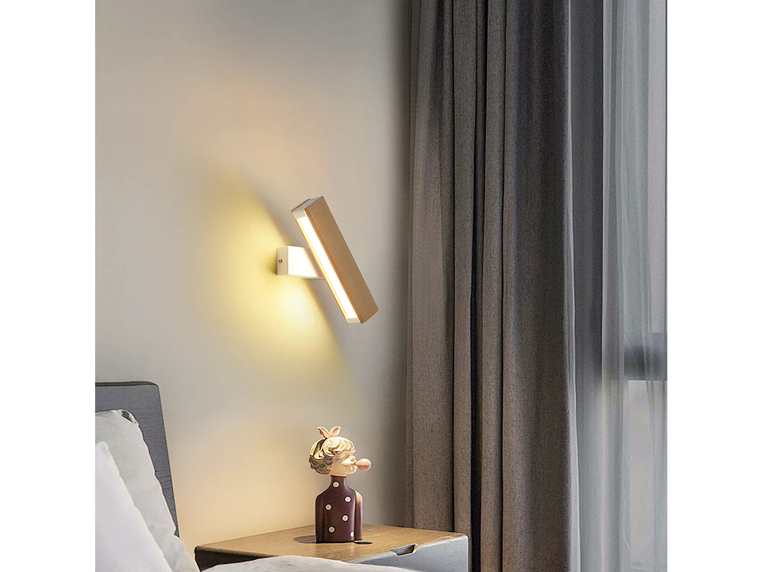 Applique Murale Intérieur LED, Rotation 360°avec Simple en Bois Massif Éclairage Lampe Murale Moderne pour Chambre Bureau Couloir Salon, Blanc Chaud (21CM)