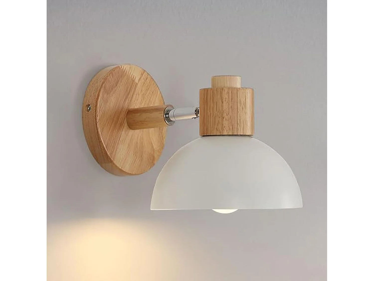 Applique Murale Intérieure Bois E27 Abat-Jour Blanc Tête Rotative 180° Élégante pour Chambre Bureau Couloir (Sans Ampoule)