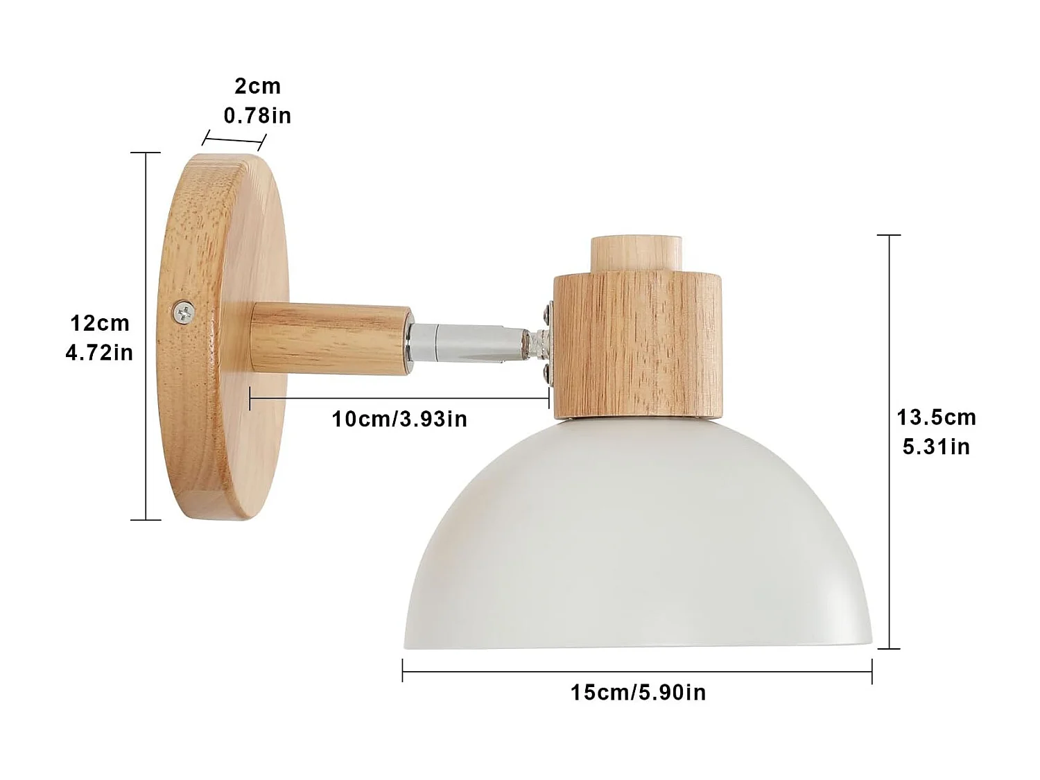 Applique Murale Intérieure Bois E27 Abat-Jour Blanc Tête Rotative 180° Élégante pour Chambre Bureau Couloir (Sans Ampoule)