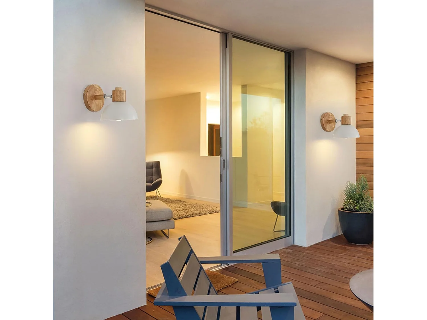 Applique Murale Intérieure Bois E27 Abat-Jour Blanc Tête Rotative 180° Élégante pour Chambre Bureau Couloir (Sans Ampoule)