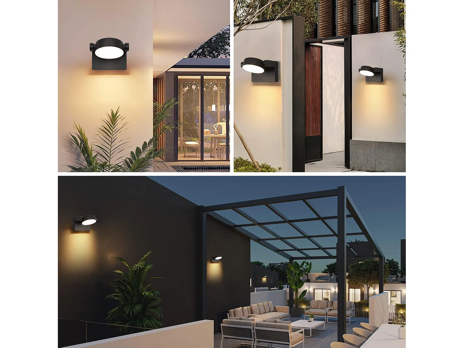 Applique Murale LED Extérieur 20W, 2000LM, IP54, Panneau Rotatif, Noir 3000K, pour Jardin, Balcon, Terrasse, Couloir