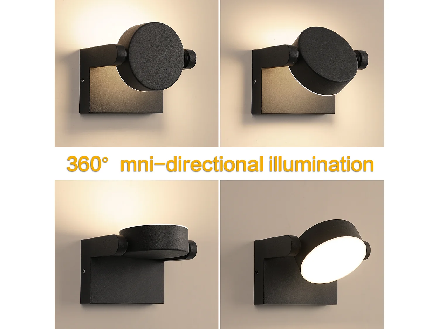 Applique Murale LED Extérieur 20W, 2000LM, IP54, Panneau Rotatif, Noir 3000K, pour Jardin, Balcon, Terrasse, Couloir