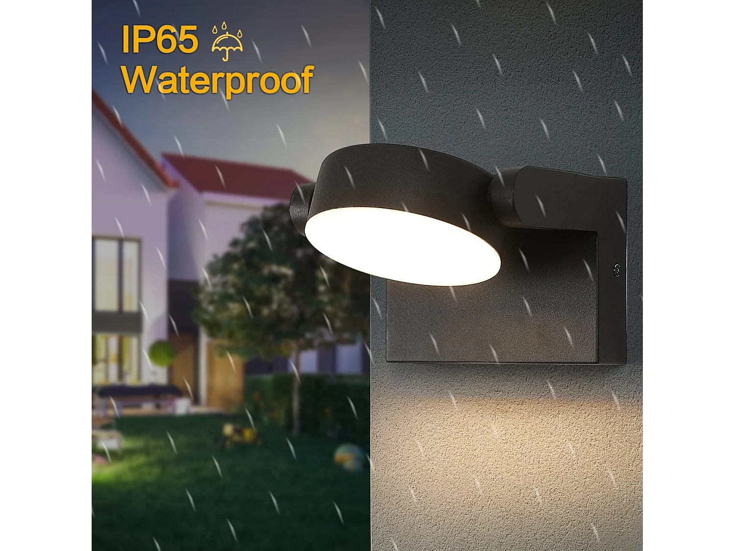 Applique Murale LED Extérieur 20W, 2000LM, IP54, Panneau Rotatif, Noir 3000K, pour Jardin, Balcon, Terrasse, Couloir