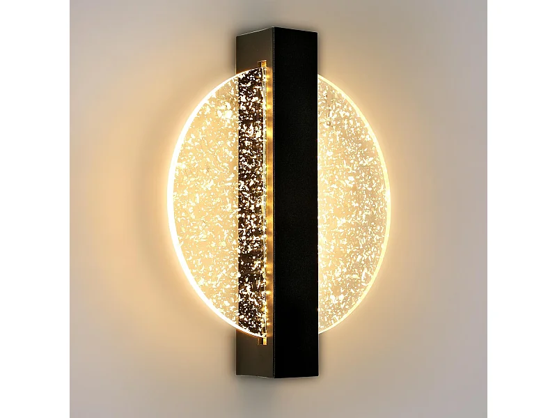 Applique Murale LED Moderne avec Feuille d'Argent, Rond Noir,en Acrylique, Lumière Chaude 3500K, pour Chambre Salon
