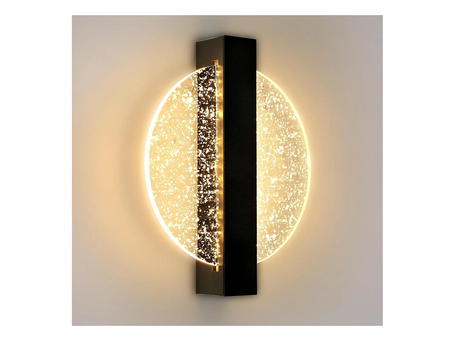 Applique Murale LED Moderne avec Feuille d'Argent, Rond Noir,en Acrylique, Lumière Chaude 3500K, pour Chambre Salon