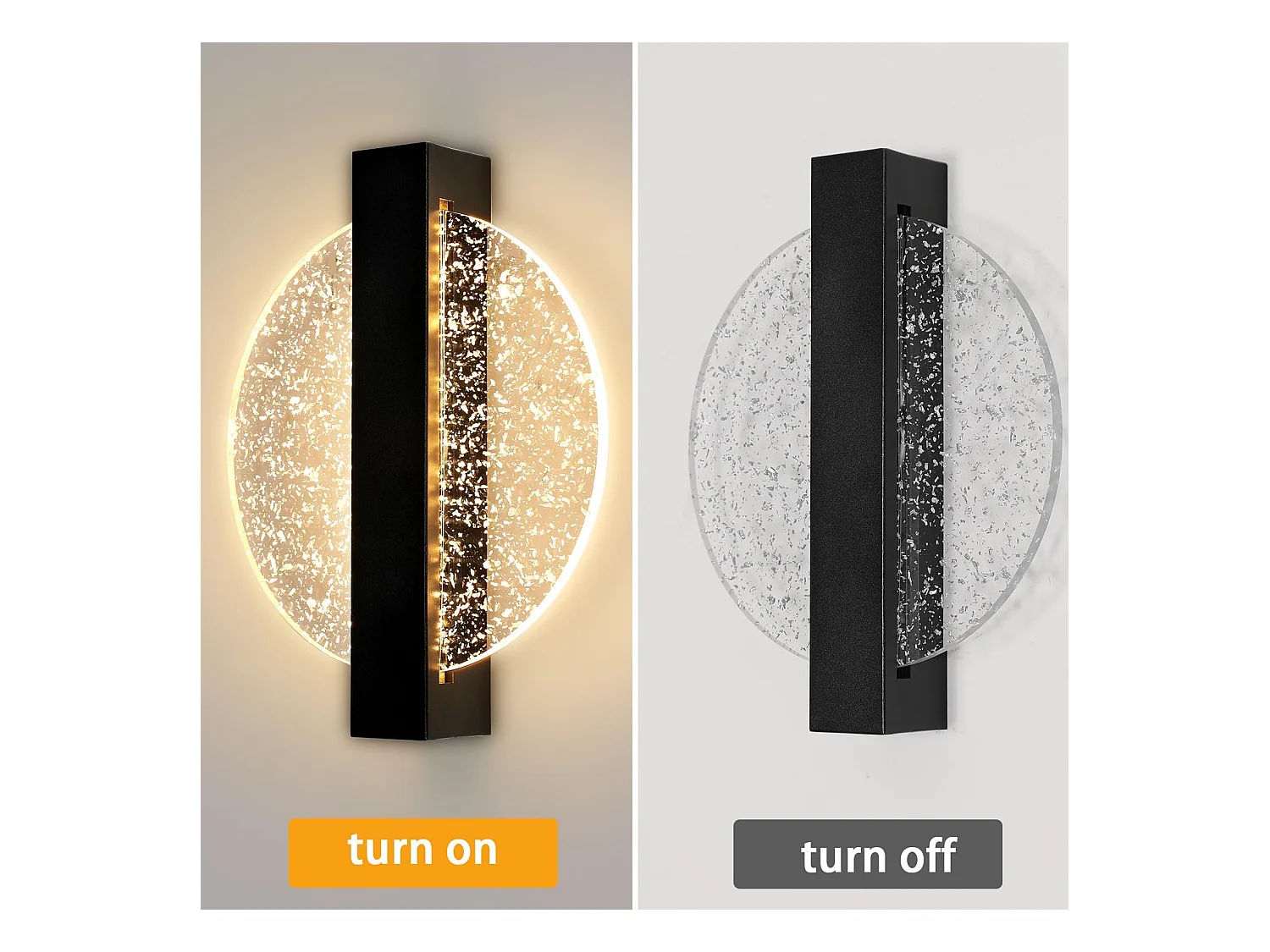 Applique Murale LED Moderne avec Feuille d'Argent, Rond Noir,en Acrylique, Lumière Chaude 3500K, pour Chambre Salon