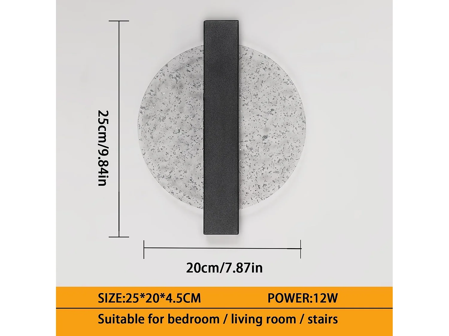 Applique Murale LED Moderne avec Feuille d'Argent, Rond Noir,en Acrylique, Lumière Chaude 3500K, pour Chambre Salon