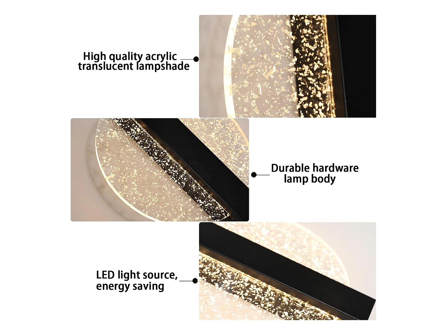 Applique Murale LED Moderne avec Feuille d'Argent, Rond Noir,en Acrylique, Lumière Chaude 3500K, pour Chambre Salon