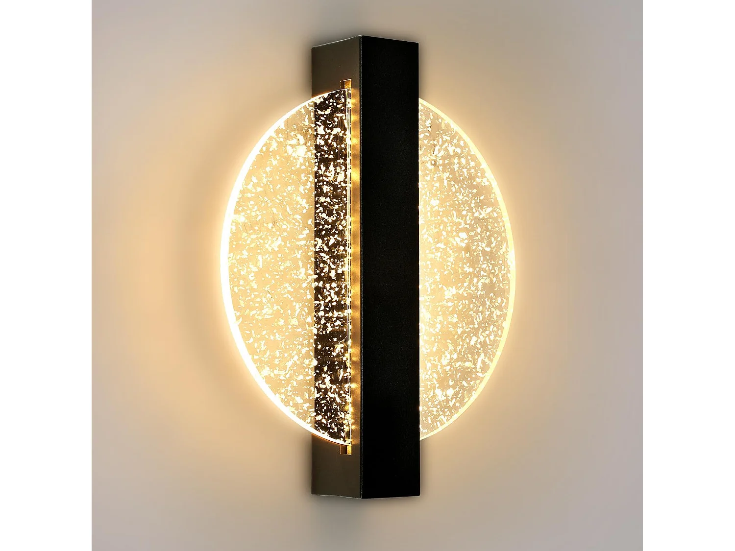 Applique Murale LED Moderne avec Feuille d'Argent, Rond Noir,en Acrylique, Lumière Chaude 3500K, pour Chambre Salon