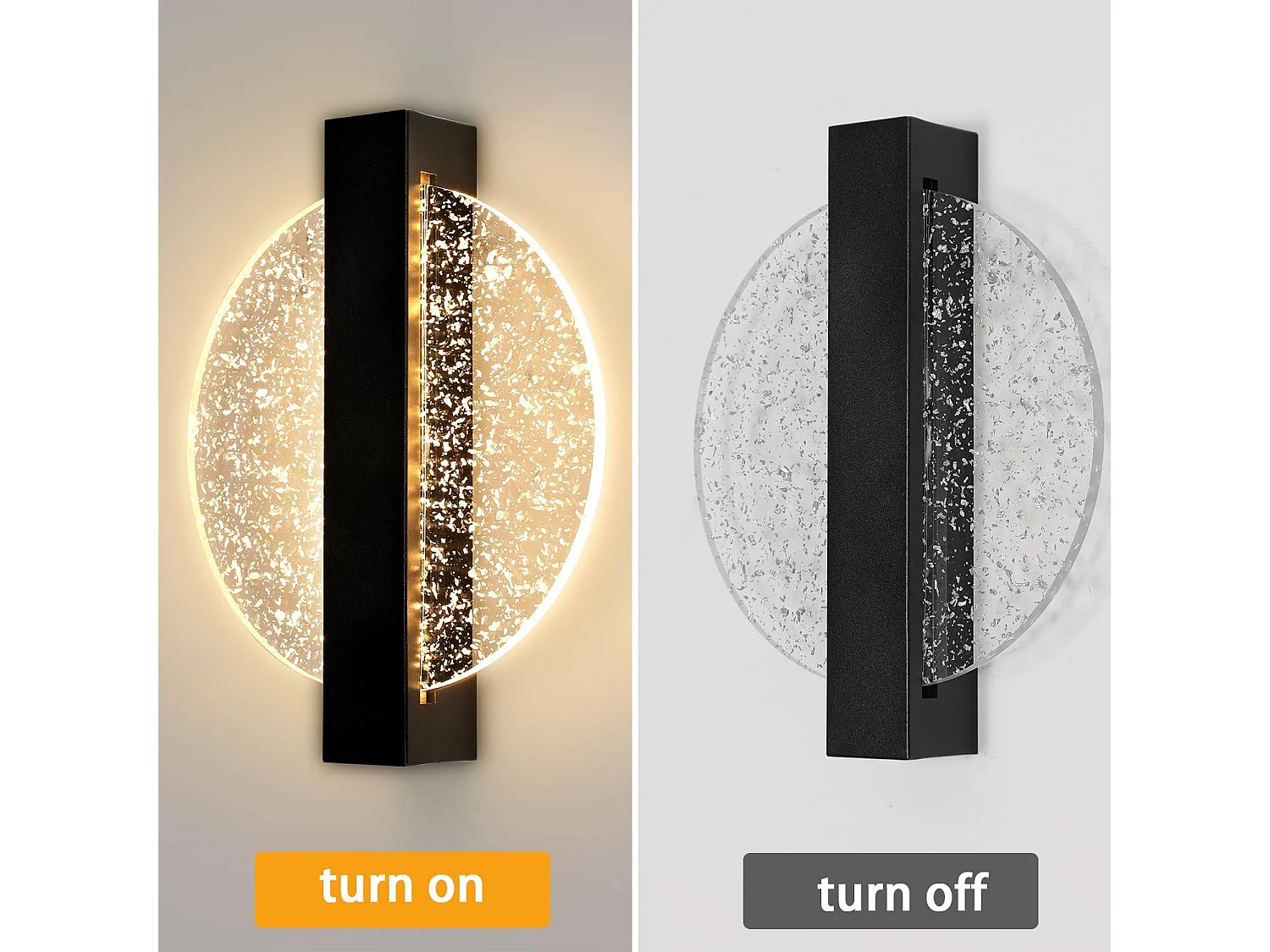 Applique Murale LED Moderne avec Feuille d'Argent, Rond Noir,en Acrylique, Lumière Chaude 3500K, pour Chambre Salon