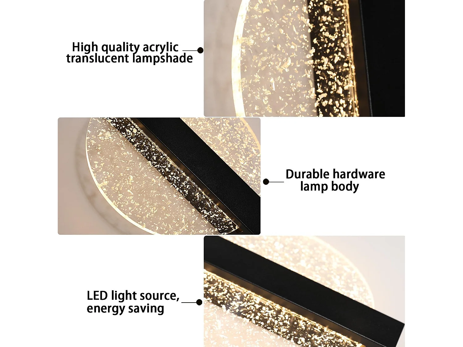 Applique Murale LED Moderne avec Feuille d'Argent, Rond Noir,en Acrylique, Lumière Chaude 3500K, pour Chambre Salon