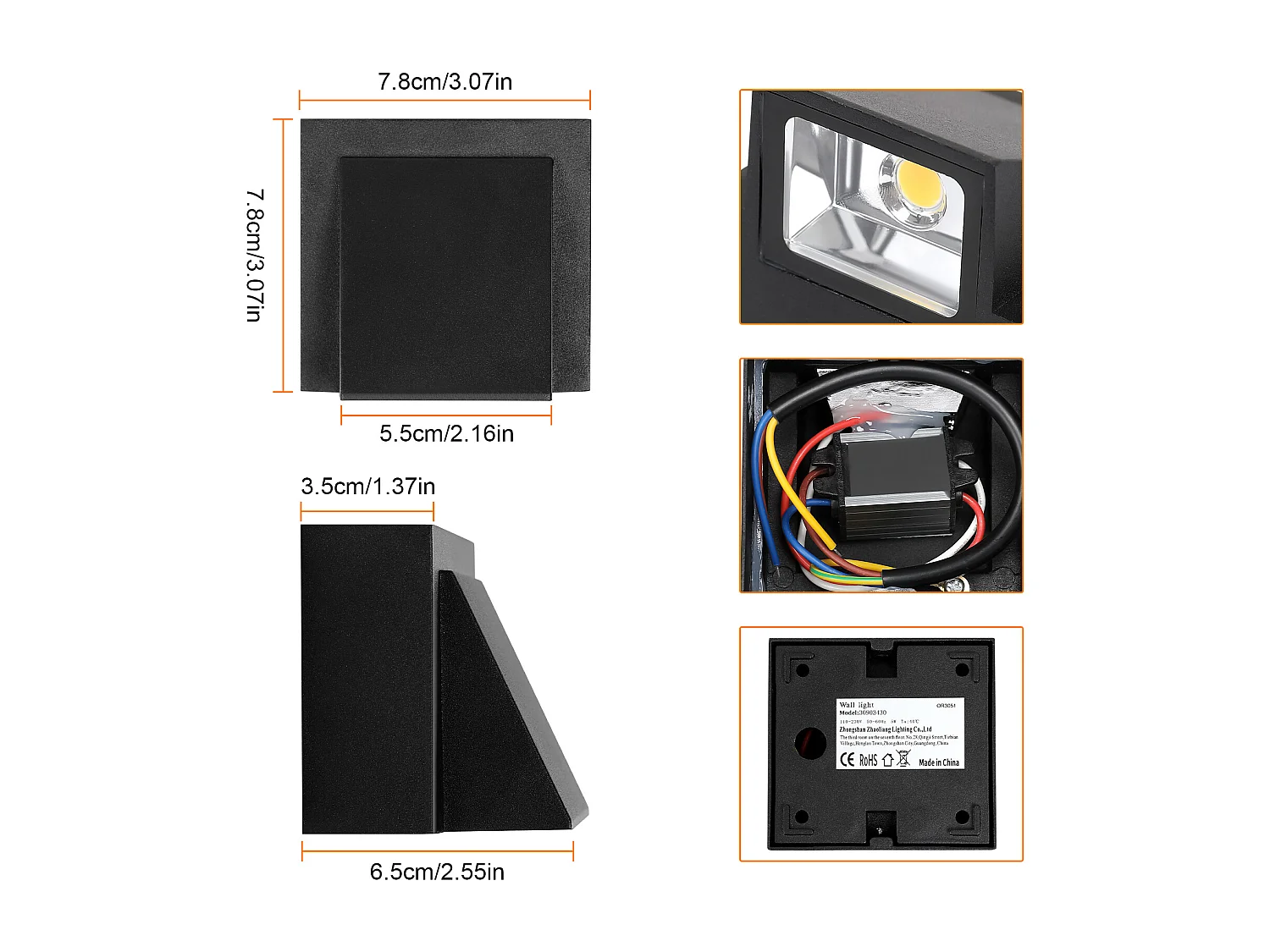 Applique Murale Étanche-2 Pièces, LED IP65, 5W Lumière Chaude, Aluminium, pour Extérieur et Intérieur, Jardin, Garage, Patio, Chambre, Salon