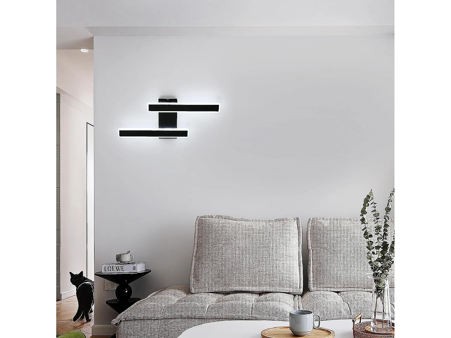 Applique Murale LED Moderne, 32W, 3600LM, Noir, Chambre Salon Escalier, Bureau Blanc Froid 6500K