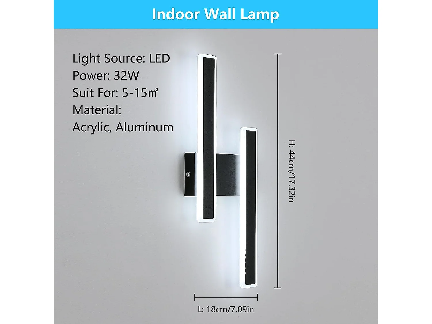 Applique Murale LED Moderne, 32W, 3600LM, Noir, Chambre Salon Escalier, Bureau Blanc Froid 6500K