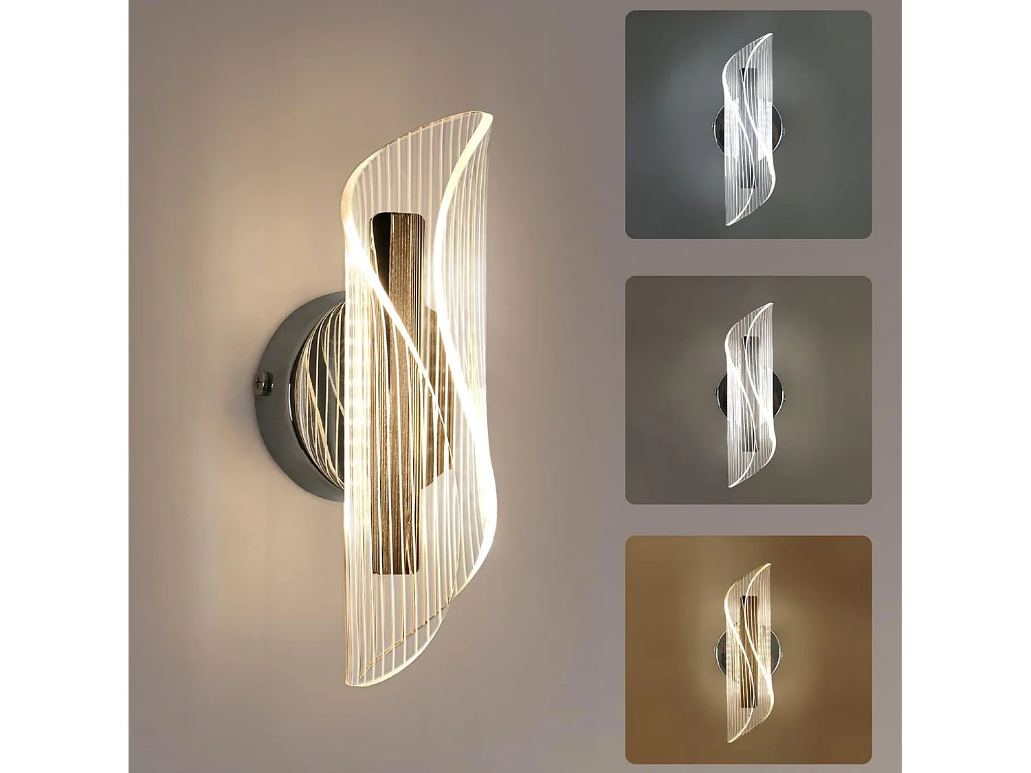 Applique Murale 12W  Design Créatif Incurvé Lumière Intérieure Moderne avec 3 Températures de Couleur