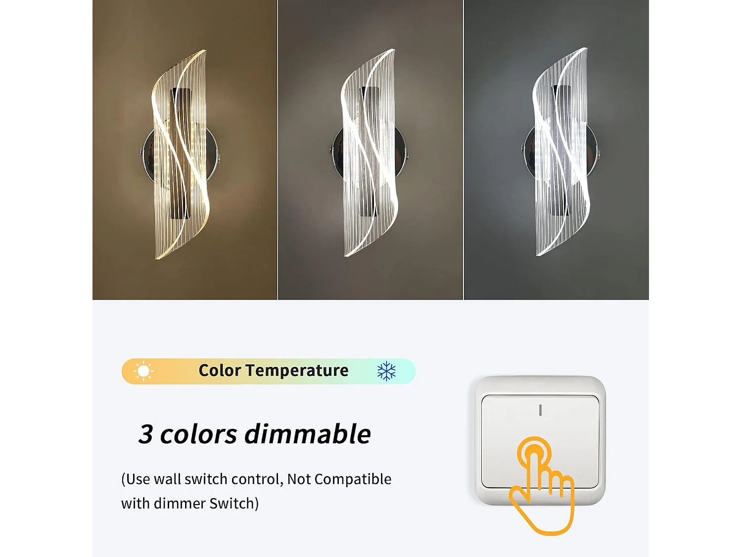 Applique Murale 12W  Design Créatif Incurvé Lumière Intérieure Moderne avec 3 Températures de Couleur