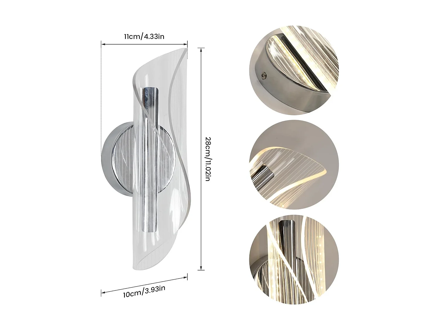 Applique Murale 12W  Design Créatif Incurvé Lumière Intérieure Moderne avec 3 Températures de Couleur