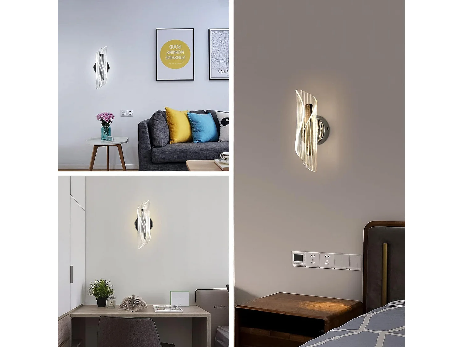 Applique Murale 12W  Design Créatif Incurvé Lumière Intérieure Moderne avec 3 Températures de Couleur