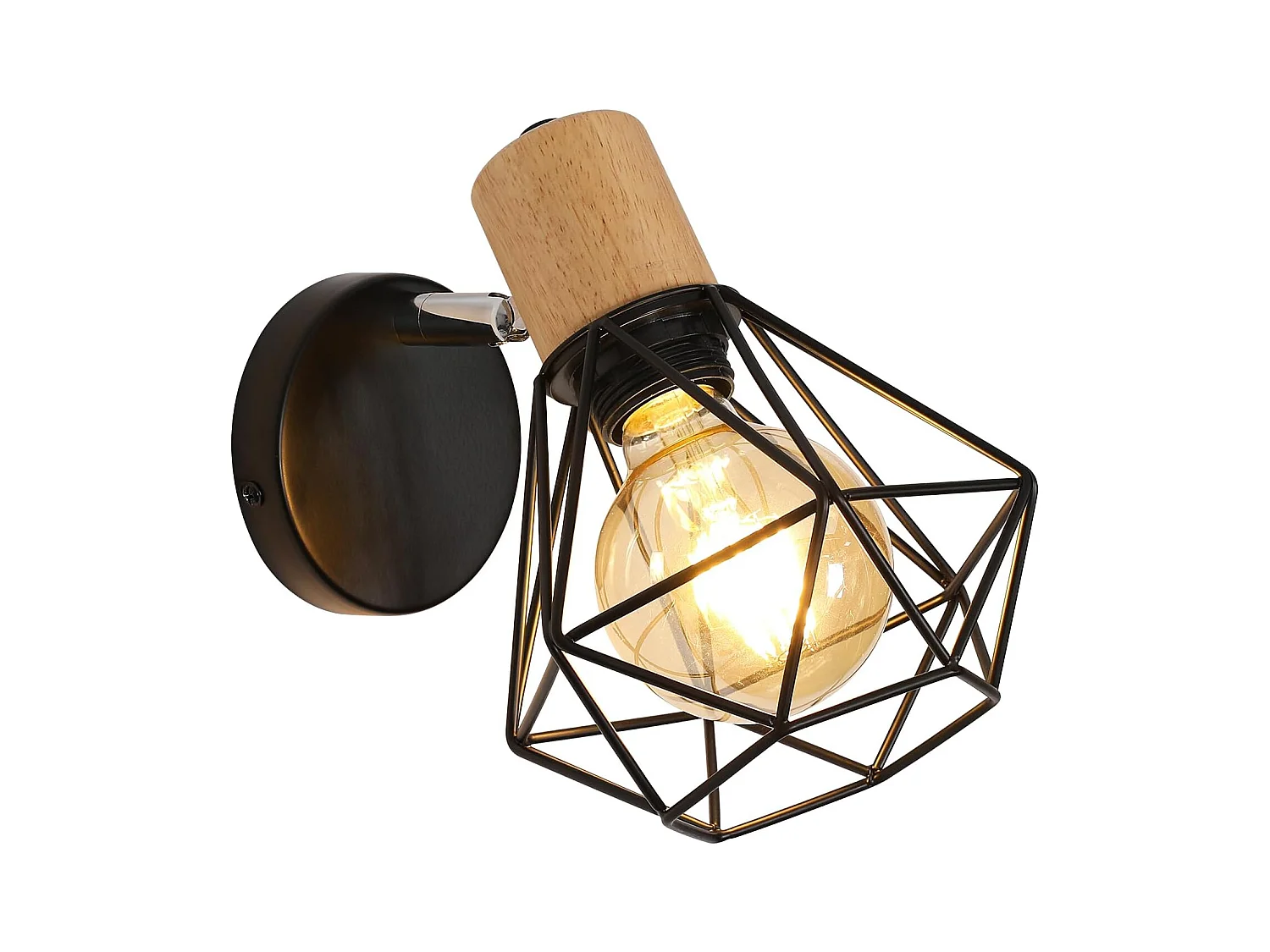 Applique Murale Industrielle Vintage, Lampe Murale Réglable en Bois, Lampe Cage E27 en Métal et Fer pour Chambre à Coucher, Couloir Salle de Séjour [