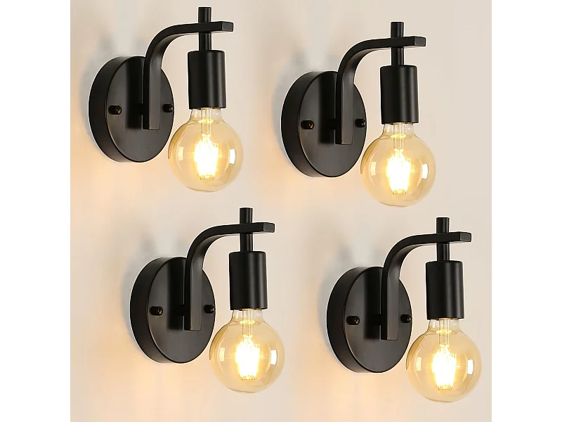 Applique Murale Intérieur Vintage Lampe murale E27 Base Pour chambre à coucher, salon, couloir, entrée Noir