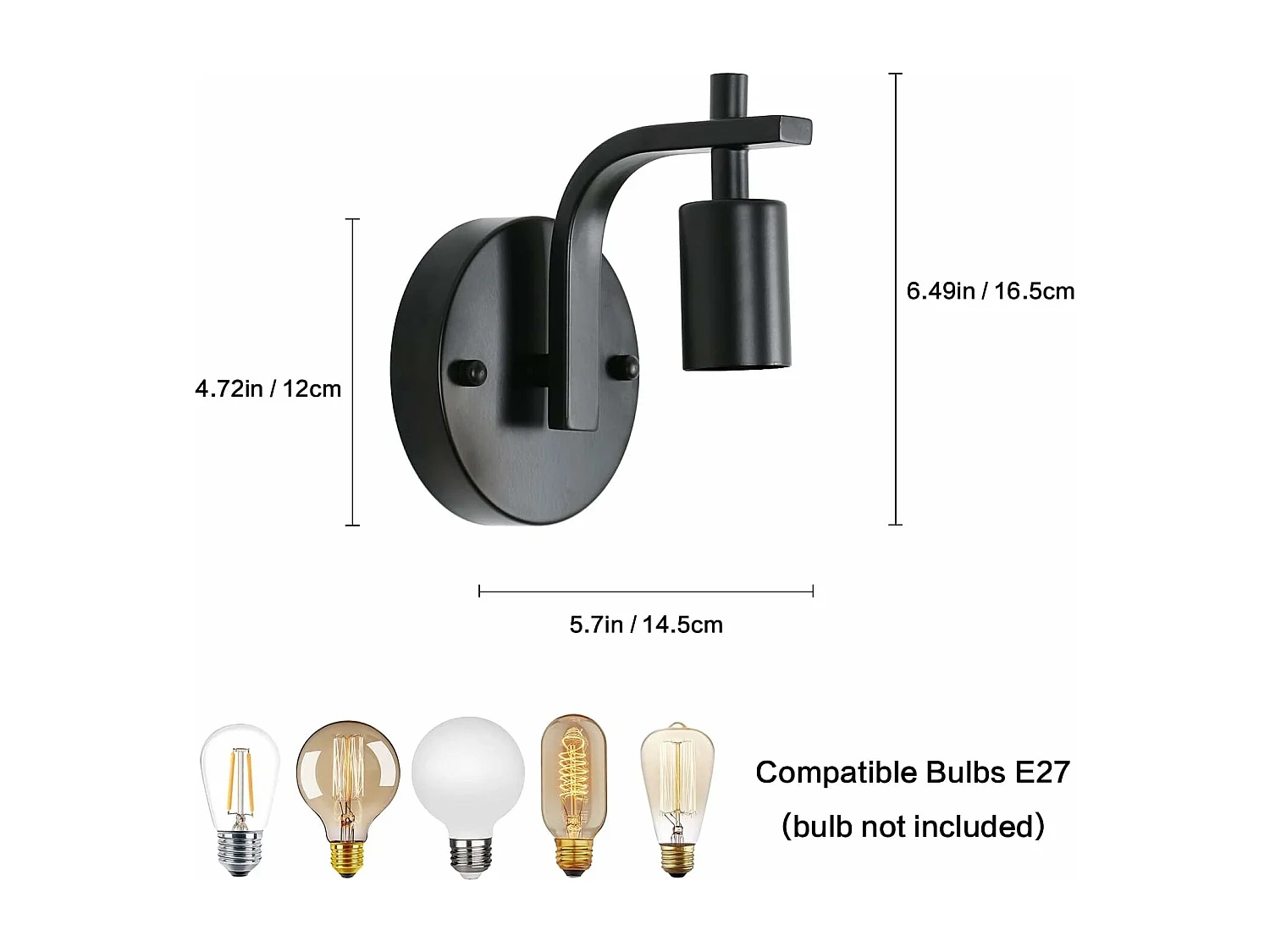 Applique Murale Intérieur Vintage Lampe murale E27 Base Pour chambre à coucher, salon, couloir, entrée Noir