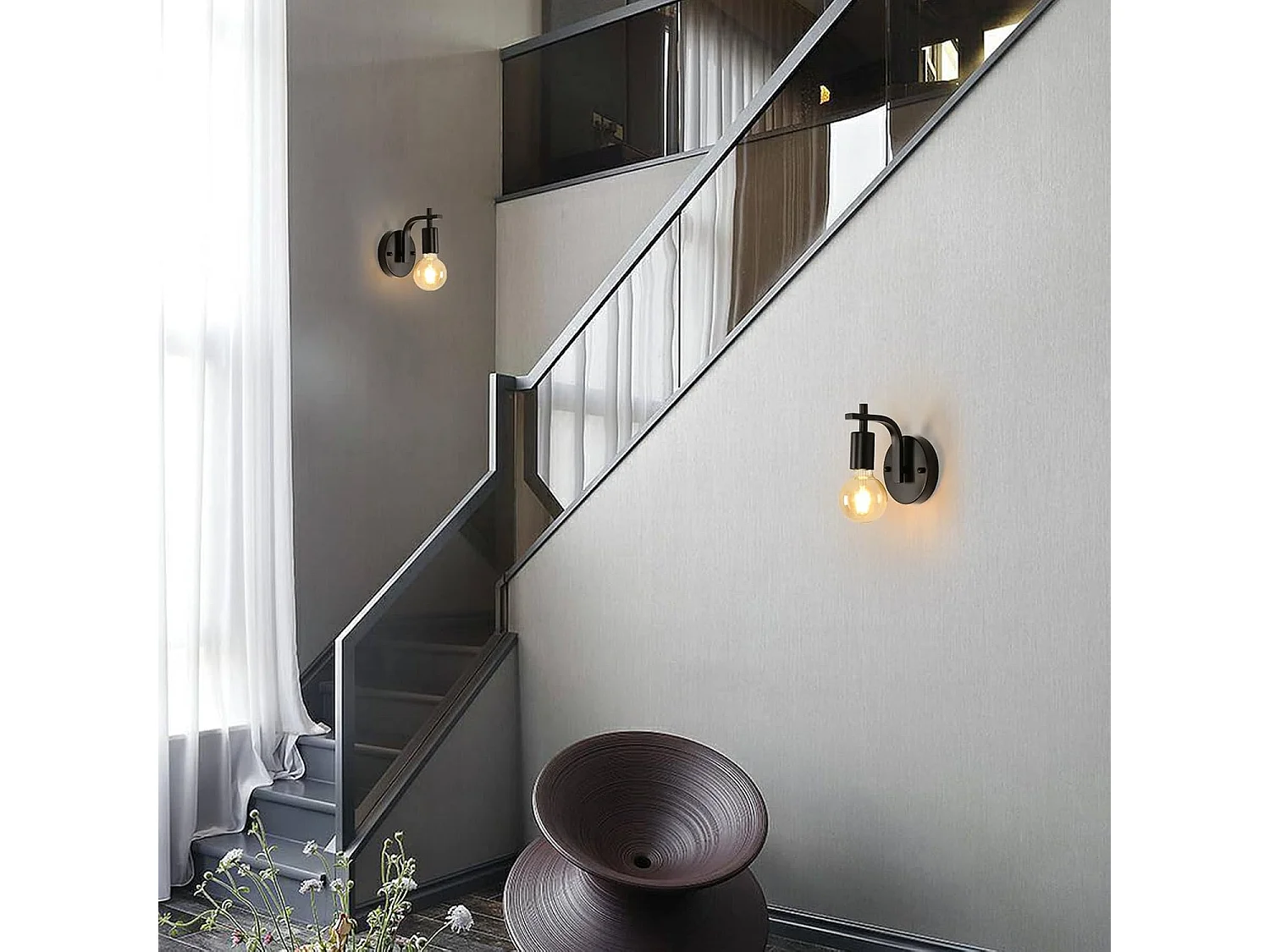 Applique Murale Intérieur Vintage Lampe murale E27 Base Pour chambre à coucher, salon, couloir, entrée Noir