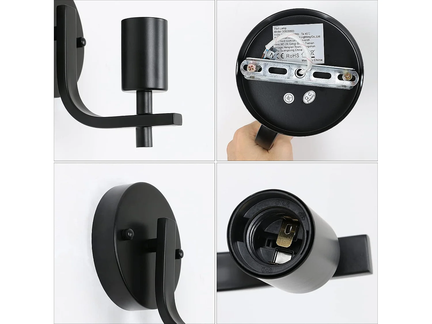 Applique Murale Intérieur Vintage Lampe murale E27 Base Pour chambre à coucher, salon, couloir, entrée Noir