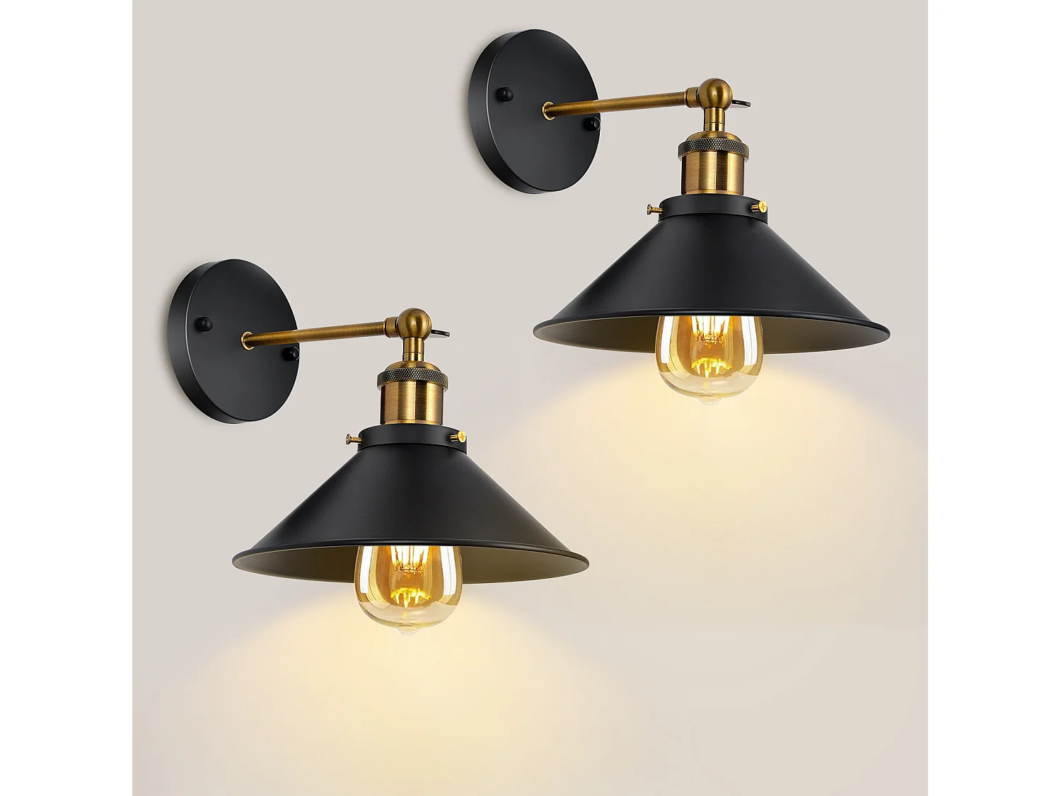 Applique Murale Intérieur 2 pièces Vintage Lampe murale E27 Base Pour Chambre, Restaurant, Couloir, Café, Bar Noir