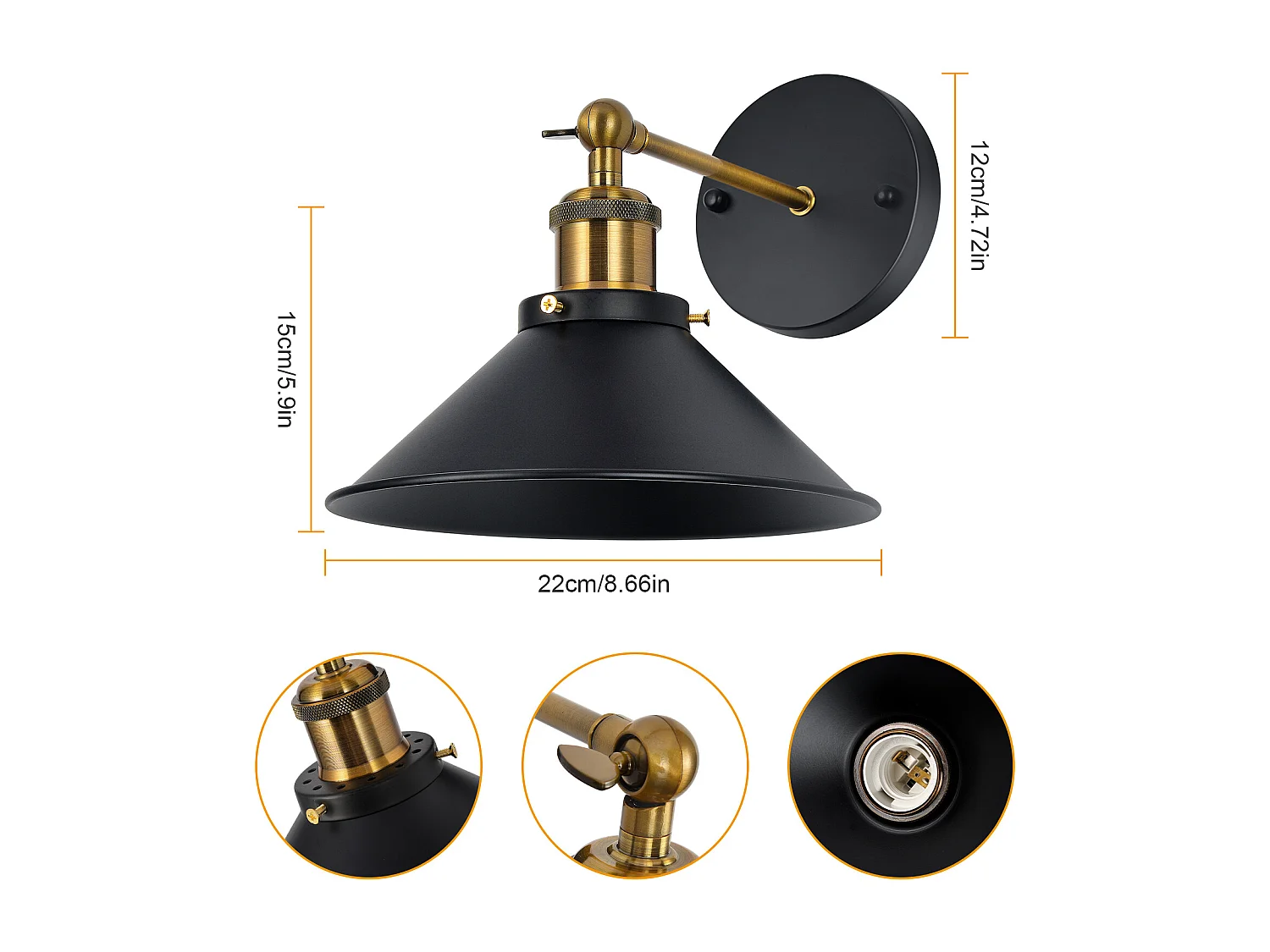 Applique Murale Intérieur 2 pièces Vintage Lampe murale E27 Base Pour Chambre, Restaurant, Couloir, Café, Bar Noir