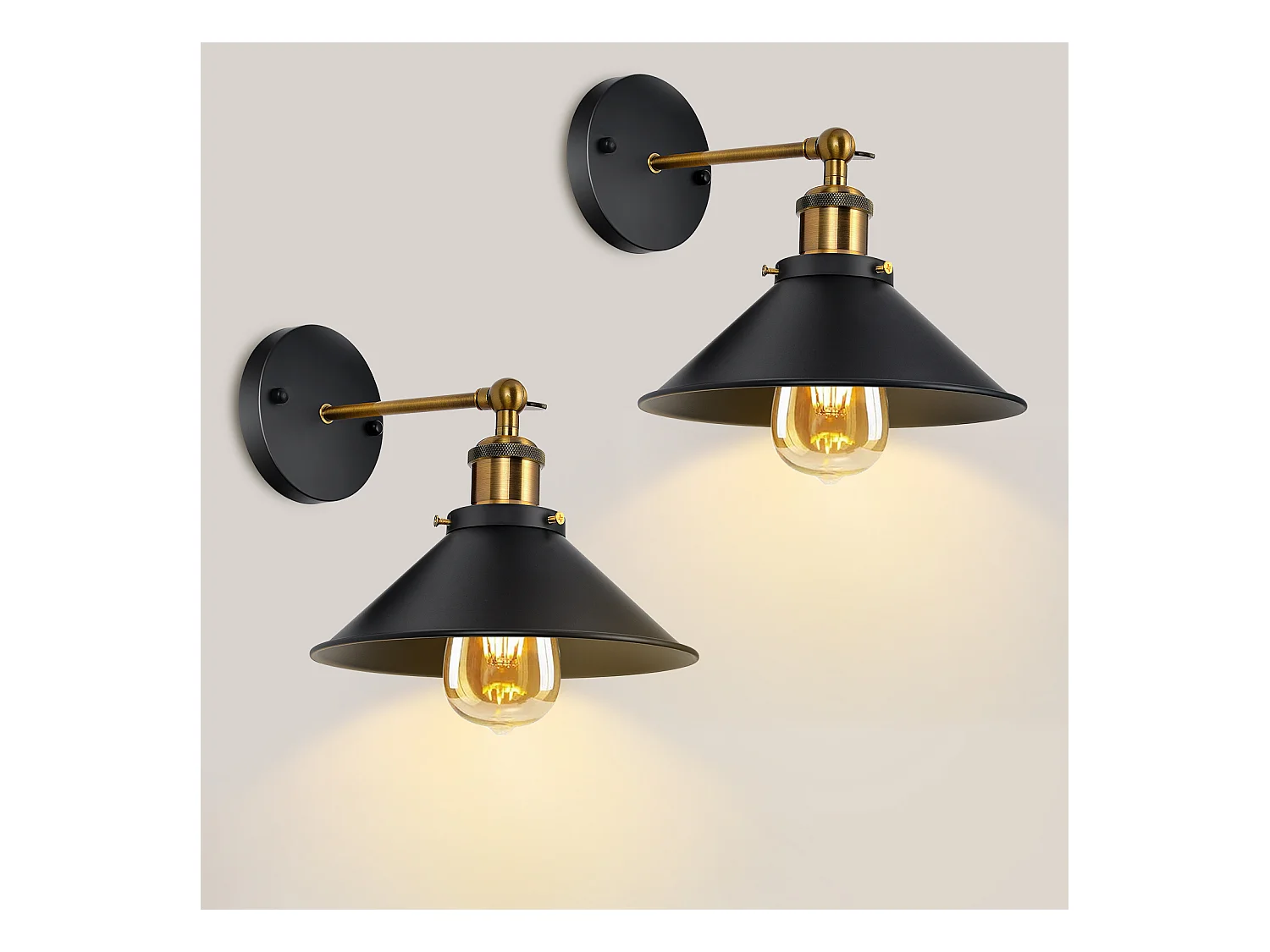 Applique Murale Intérieur 2 pièces Vintage Lampe murale E27 Base Pour Chambre, Restaurant, Couloir, Café, Bar Noir