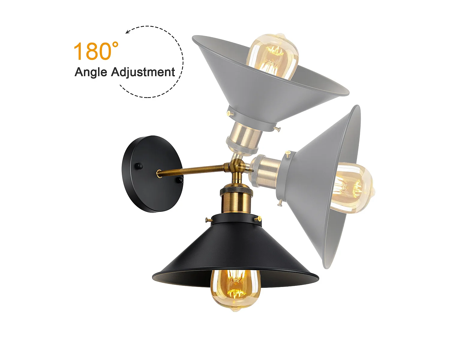 Applique Murale Intérieur 2 pièces Vintage Lampe murale E27 Base Pour Chambre, Restaurant, Couloir, Café, Bar Noir