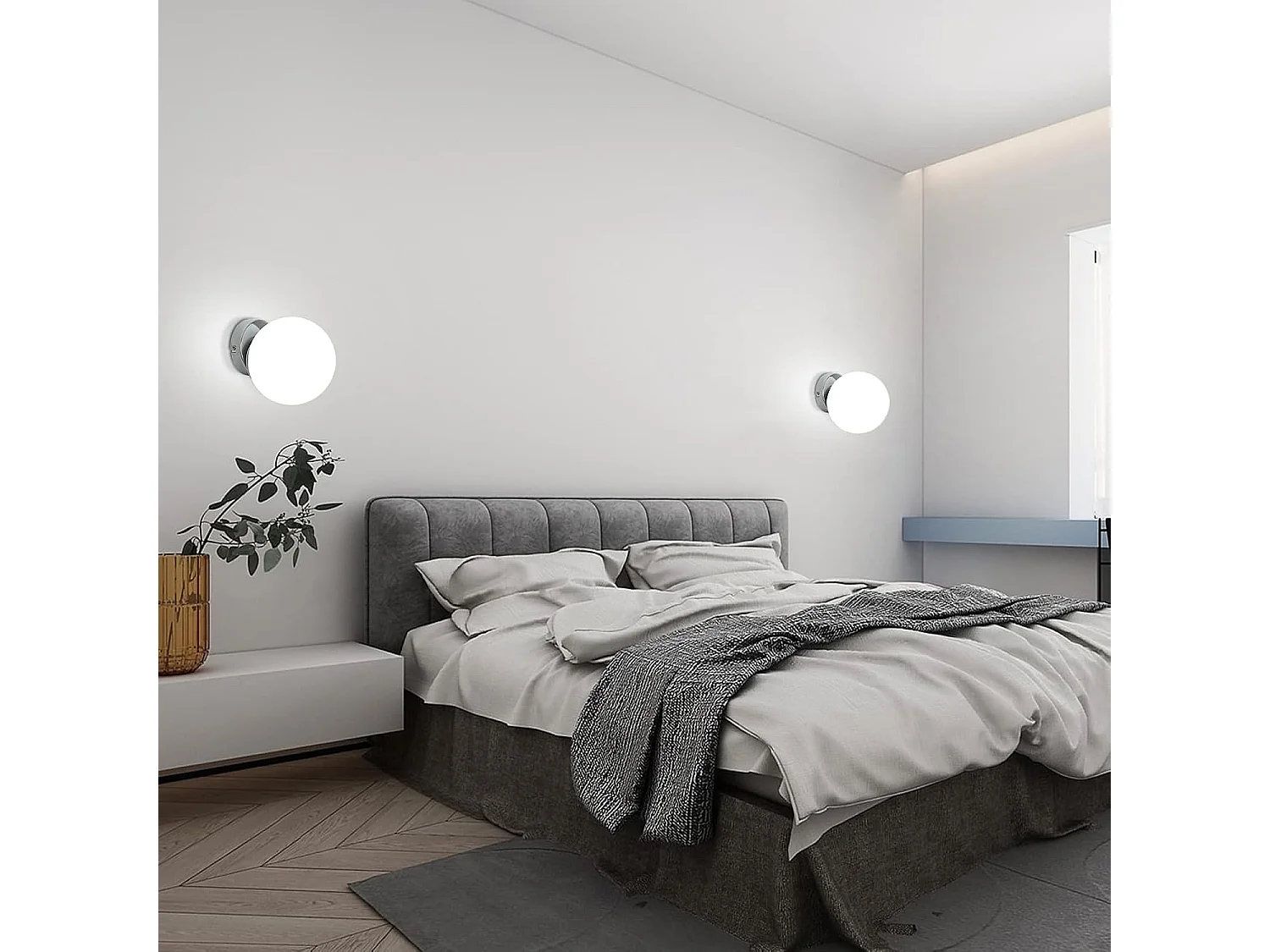 Applique Murale Intérieure, Lampe Murale Moderne, E27 Luminaire Mural Boule de Verre 15cm pour Chambre, Salon, Couloir Escalier, Balcon (sans ampoule