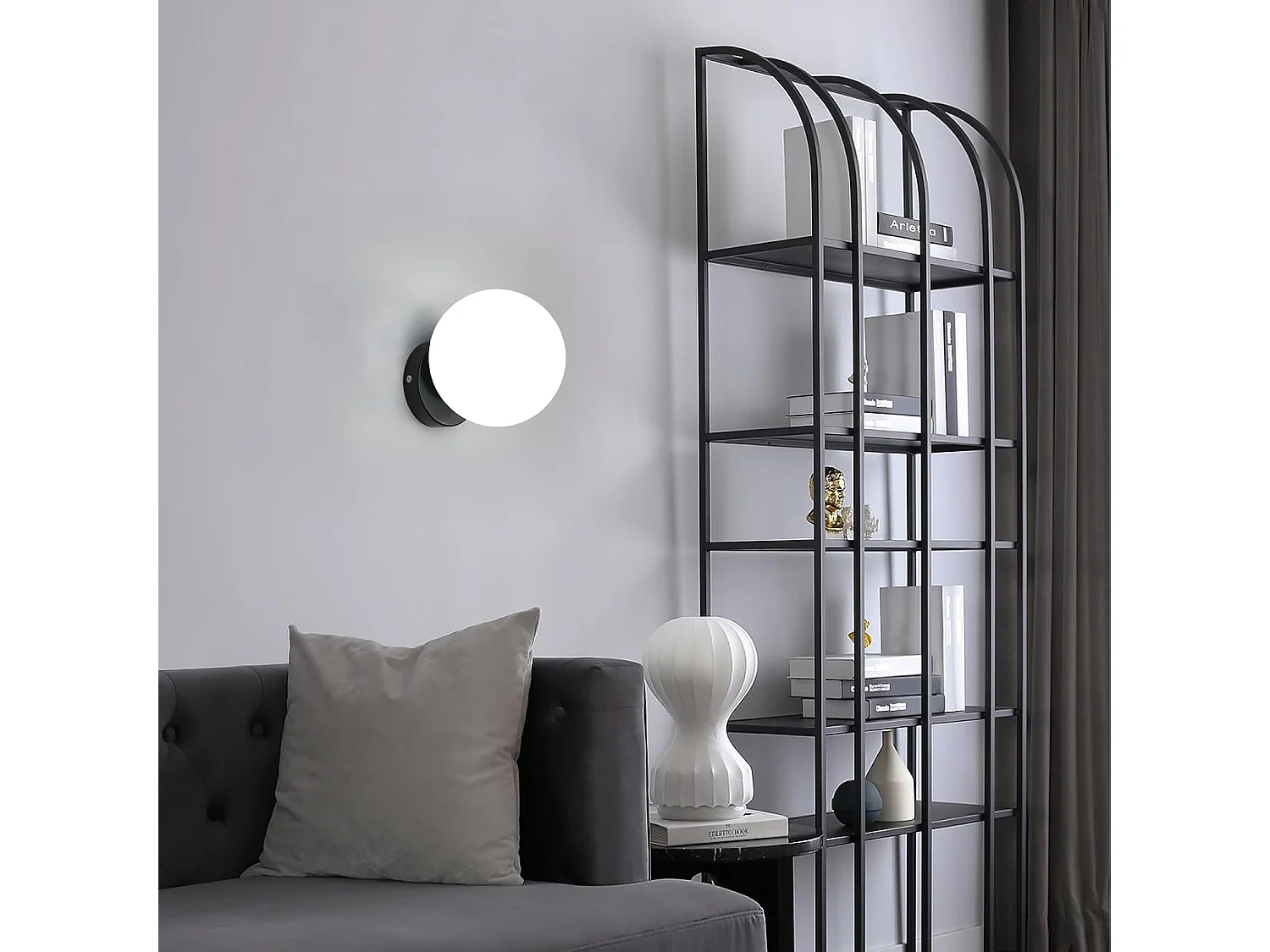 Applique Murale Intérieur Verre Moderne Sphérique Lampe murale E27 Base Pour chambre à coucher, salon, couloir, entrée Noir (Ampoule non incluse)