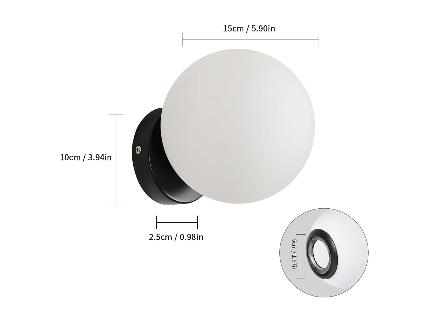 Applique Murale Intérieur Verre Moderne Sphérique Lampe murale E27 Base Pour chambre à coucher, salon, couloir, entrée Noir (Ampoule non incluse)