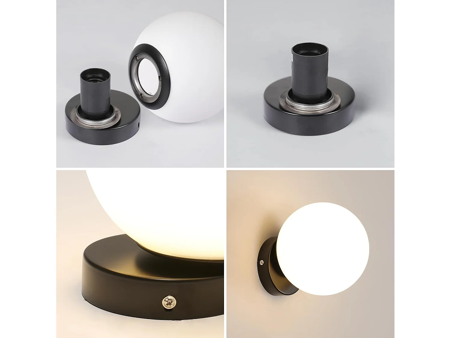 Applique Murale Intérieur Verre Moderne Sphérique Lampe murale E27 Base Pour chambre à coucher, salon, couloir, entrée Noir (Ampoule non incluse)