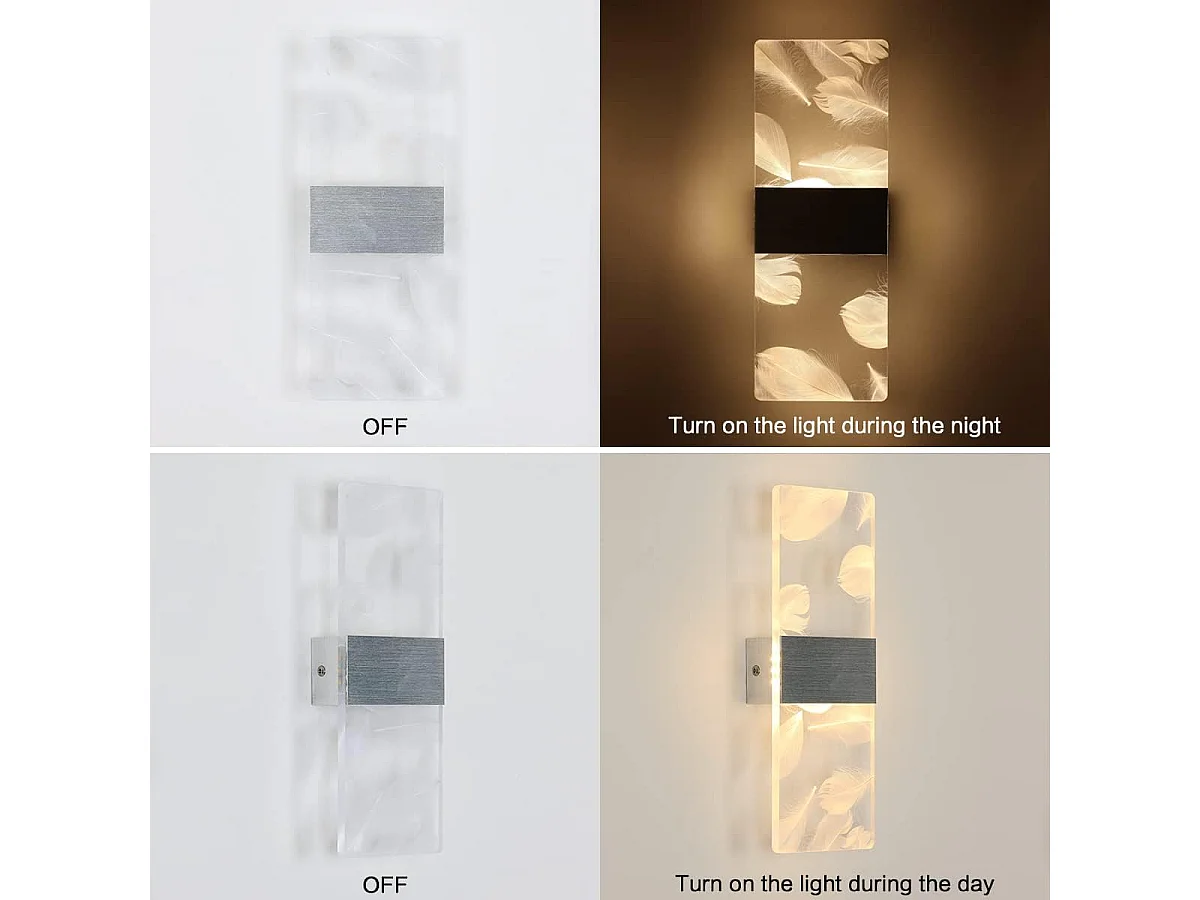 2 Pcs appliques murales LED 12 W au design moderne, en acrylique blanc chaud 3000 K, pour chambre, salon, couloir, escalier, argent