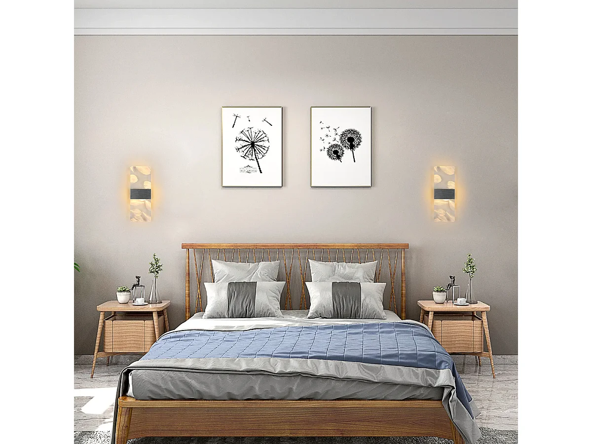 2 Pcs appliques murales LED 12 W au design moderne, en acrylique blanc chaud 3000 K, pour chambre, salon, couloir, escalier, argent