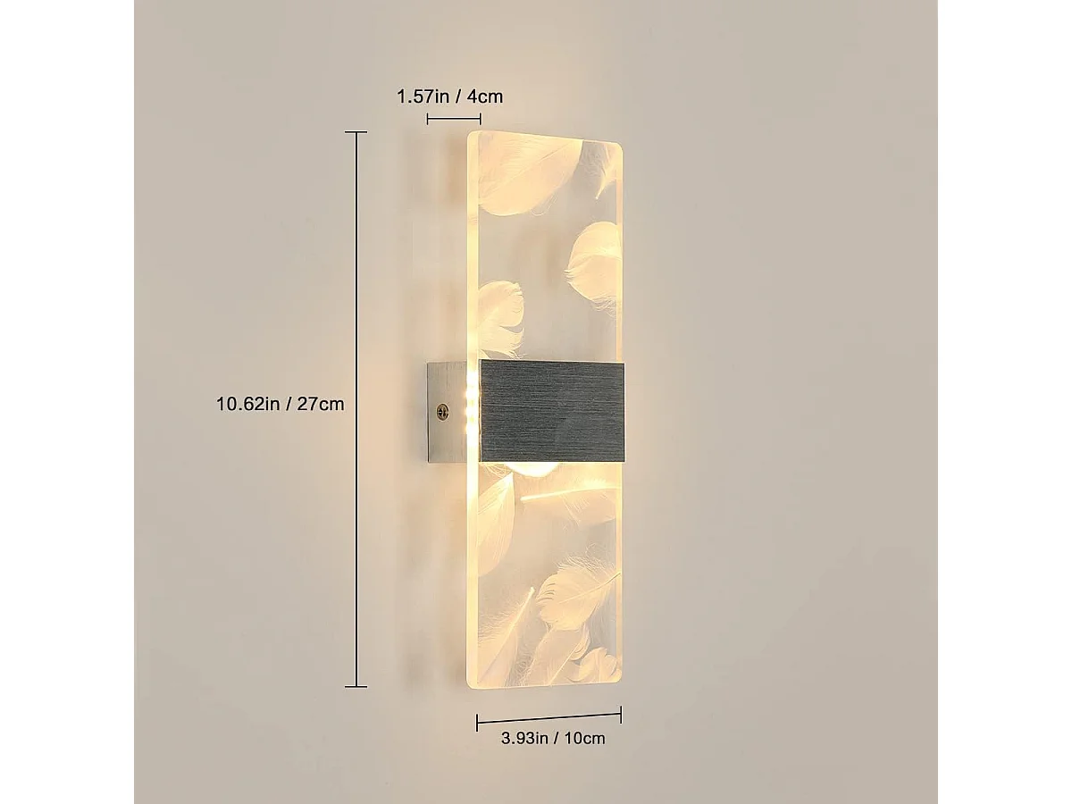 2 Pcs appliques murales LED 12 W au design moderne, en acrylique blanc chaud 3000 K, pour chambre, salon, couloir, escalier, argent