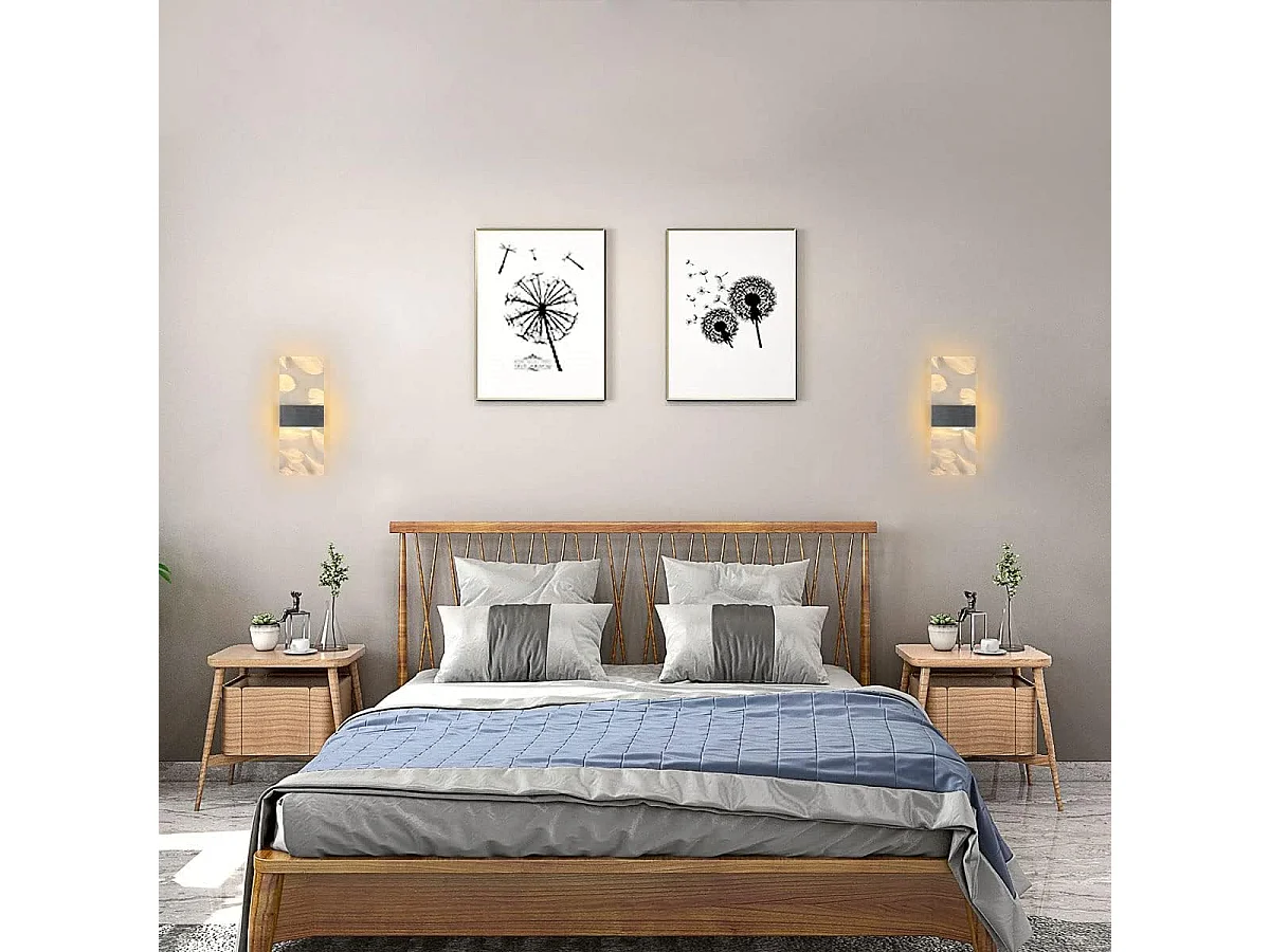 2 Pcs appliques murales LED 12 W au design moderne, en acrylique blanc chaud 3000 K, pour chambre, salon, couloir, escalier, argent