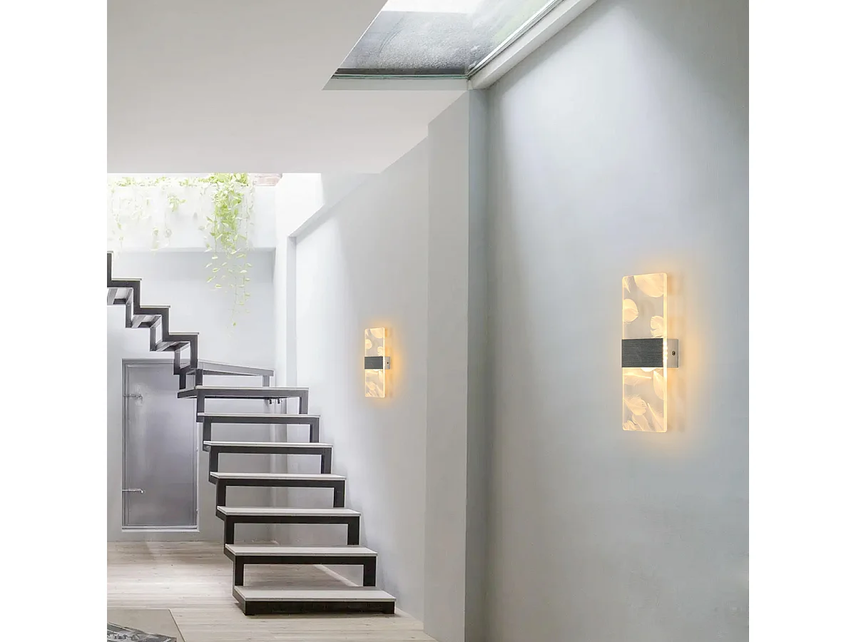 2 Pcs appliques murales LED 12 W au design moderne, en acrylique blanc chaud 3000 K, pour chambre, salon, couloir, escalier, argent