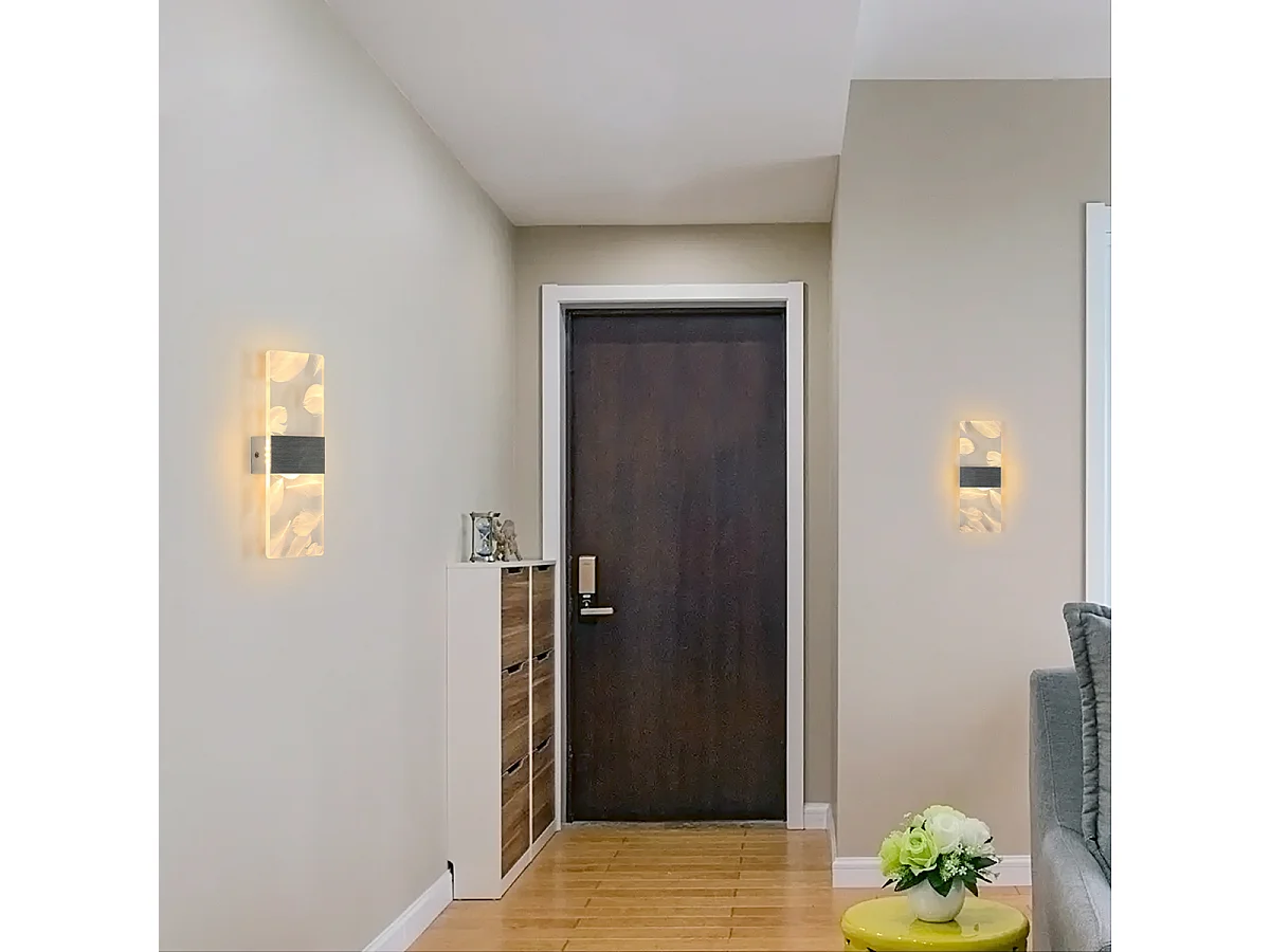 2 Pcs appliques murales LED 12 W au design moderne, en acrylique blanc chaud 3000 K, pour chambre, salon, couloir, escalier, argent