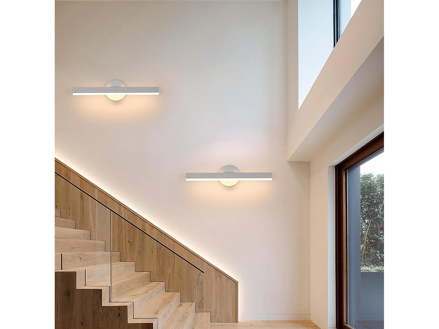 Applique Murale Intérieure，Applique Murale Longue Blanche LED，Lampe Murale 3000K Blanc Froid pour Chambre Salon Salle à Manger Couloir Escalier 426LM, 8W, 38CM