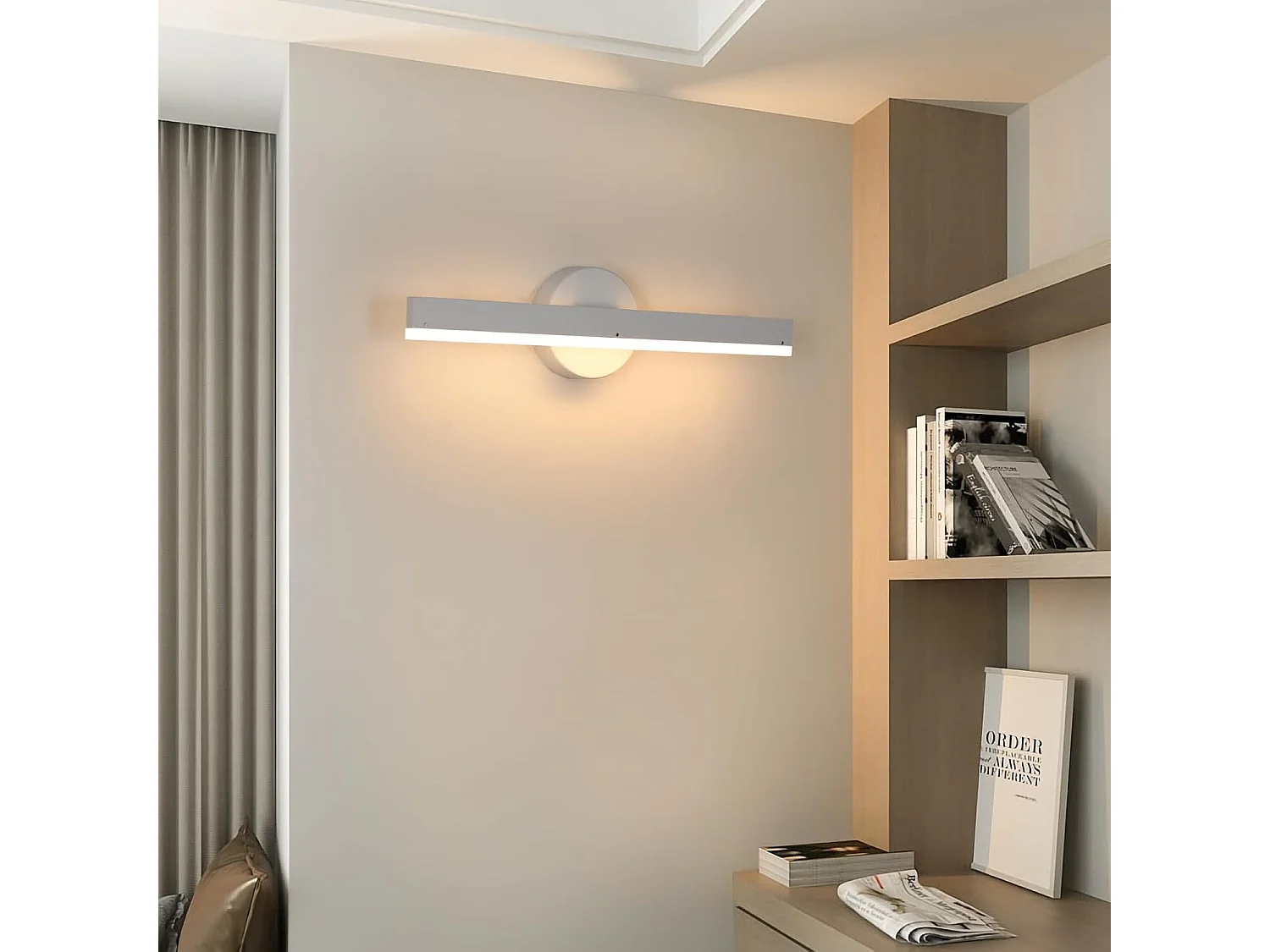 Applique Murale Intérieure，Applique Murale Longue Blanche LED，Lampe Murale 3000K Blanc Froid pour Chambre Salon Salle à Manger Couloir Escalier 426LM, 8W, 38CM