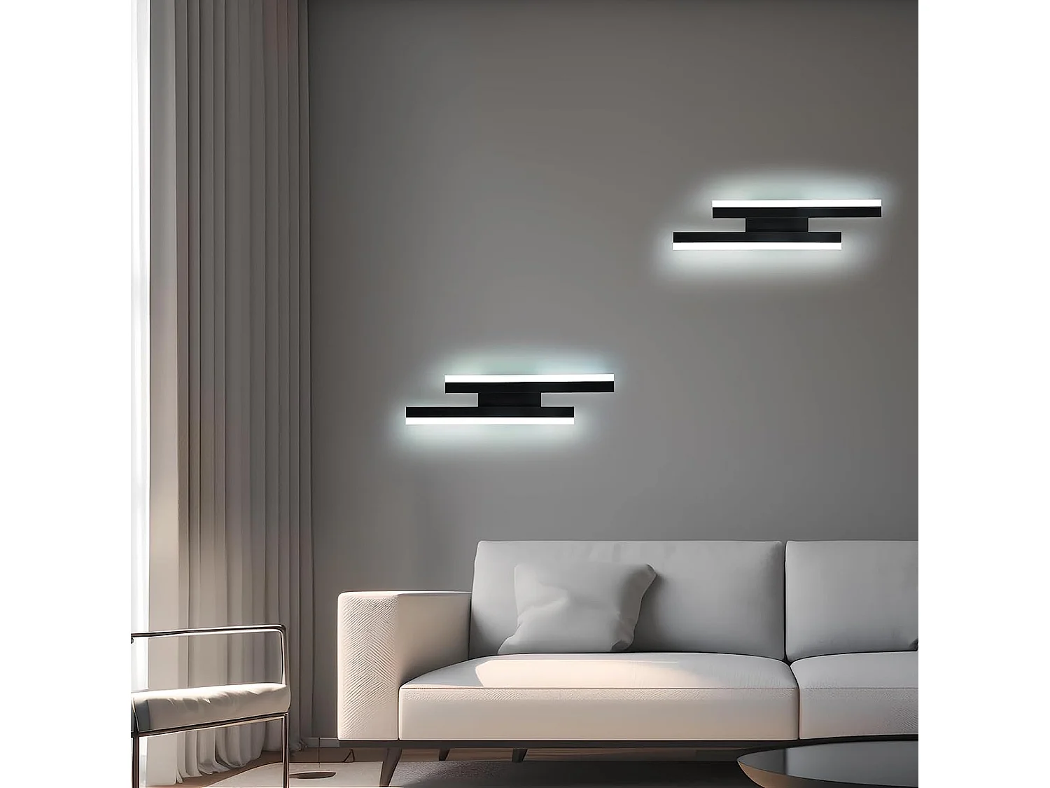Applique Murale LED Intérieure, 16W 1800LM, Lampe Moderne en Acrylique pour Chambre, Salon, Couloir, Escalier, 6500K, Lumière Blanche Froide (Noir)