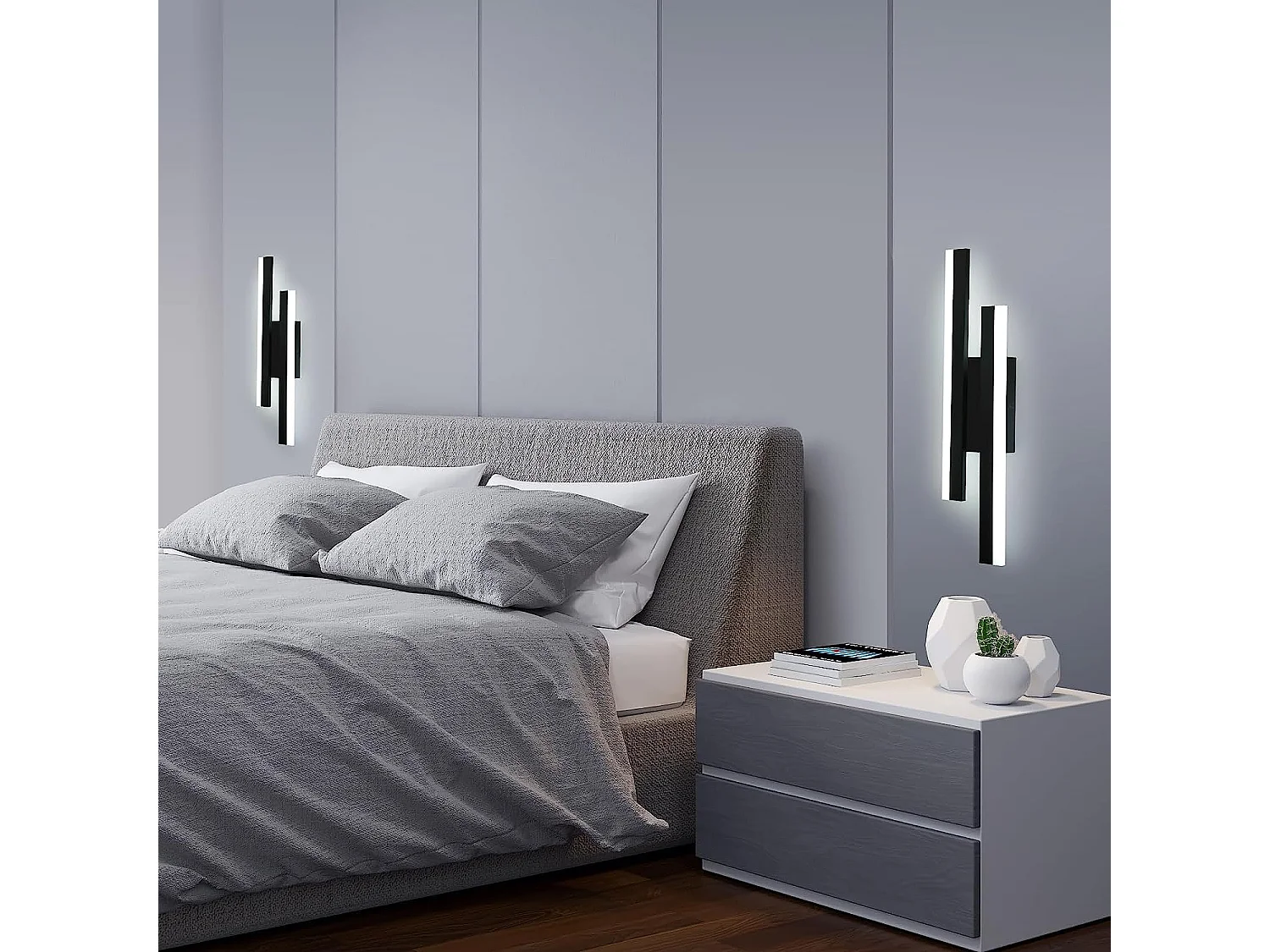 Applique Murale LED Intérieure, 16W 1800LM, Lampe Moderne en Acrylique pour Chambre, Salon, Couloir, Escalier, 6500K, Lumière Blanche Froide (Noir)