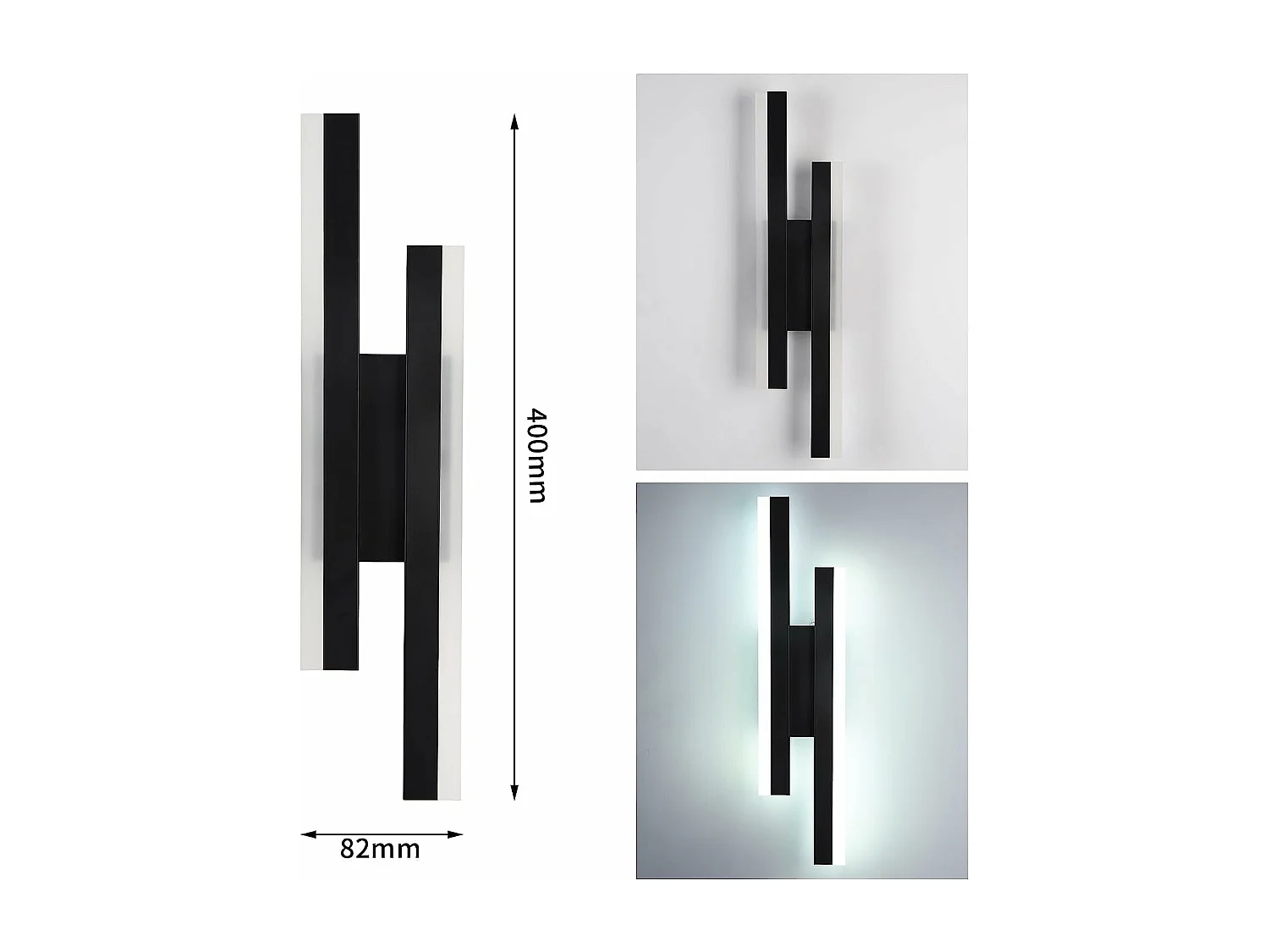 Applique Murale LED Intérieure, 16W 1800LM, Lampe Moderne en Acrylique pour Chambre, Salon, Couloir, Escalier, 6500K, Lumière Blanche Froide (Noir)