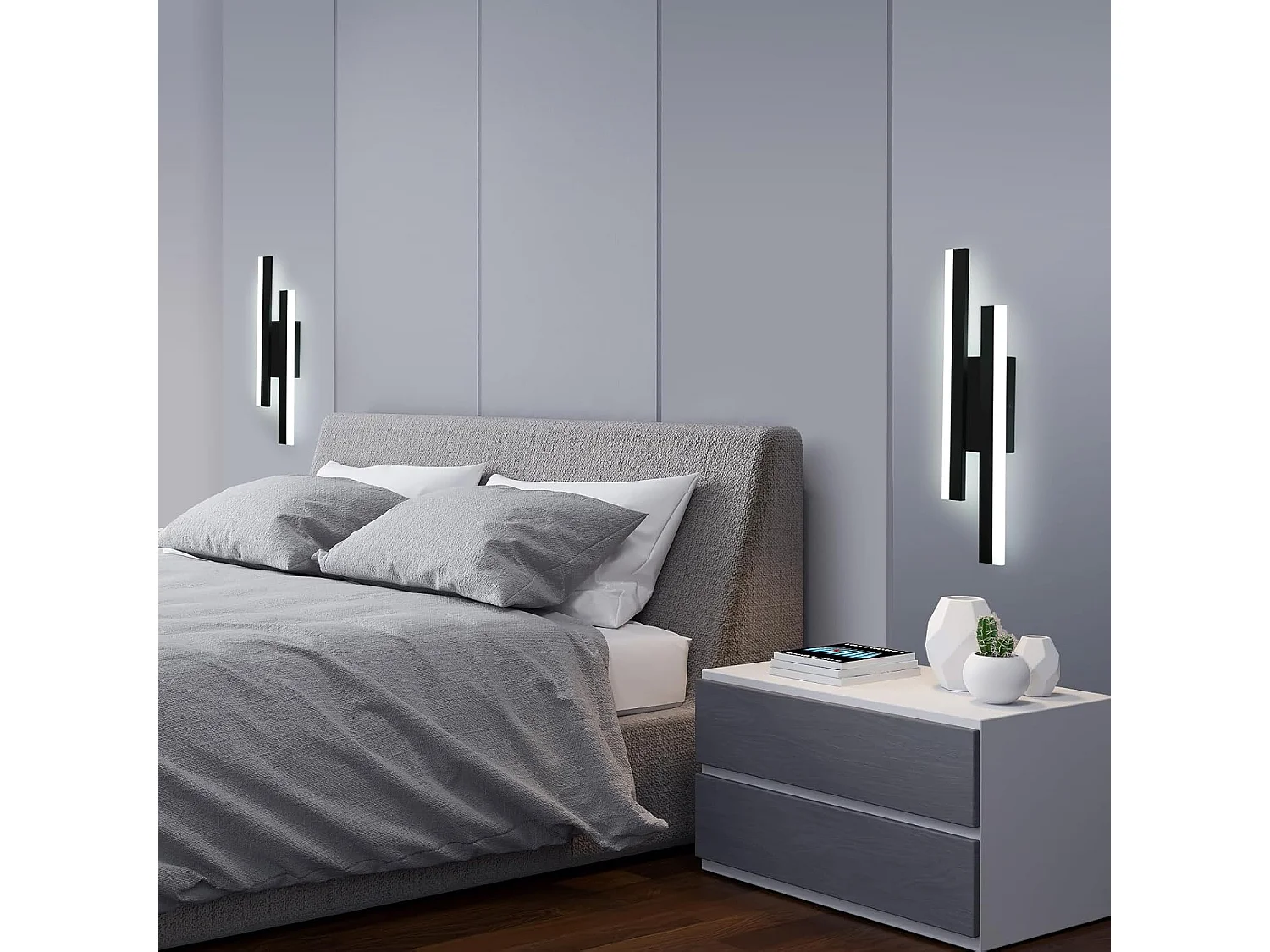 Haobosic Applique murale LED design scandinave 16W blanc froid 6500K, finition noir, 40cm