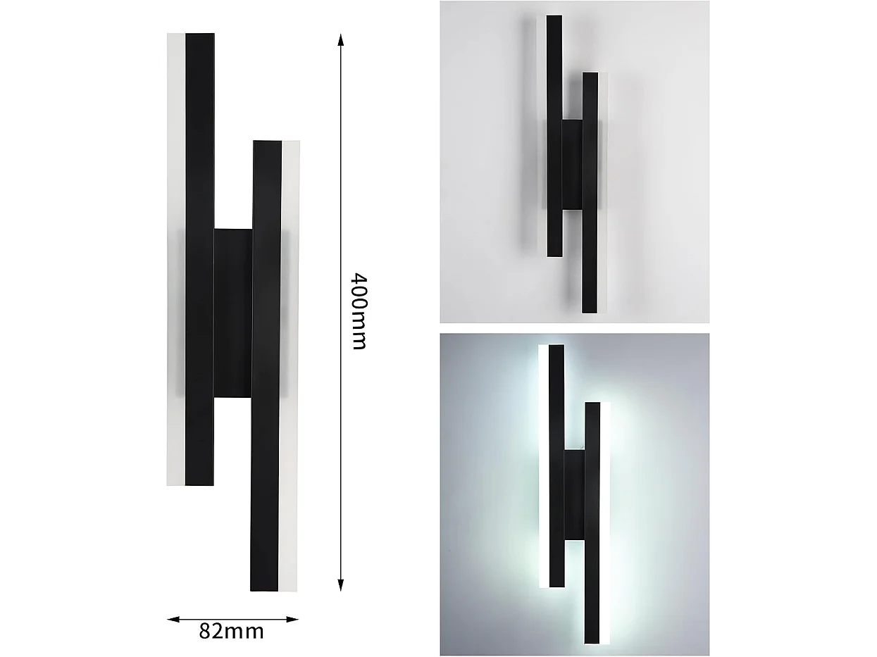 Haobosic Applique murale LED design scandinave 16W blanc froid 6500K, finition noir, 40cm