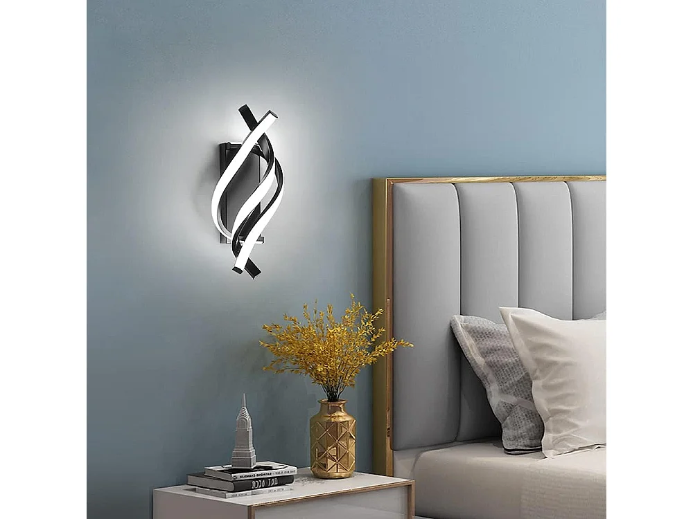 Applique Murale Interieur, Lampe LED Murale Moderne 18W Design incurvée IP20, Applique murale LED 6000K Lumière blanche froide 1620 lumens Noir IP20,