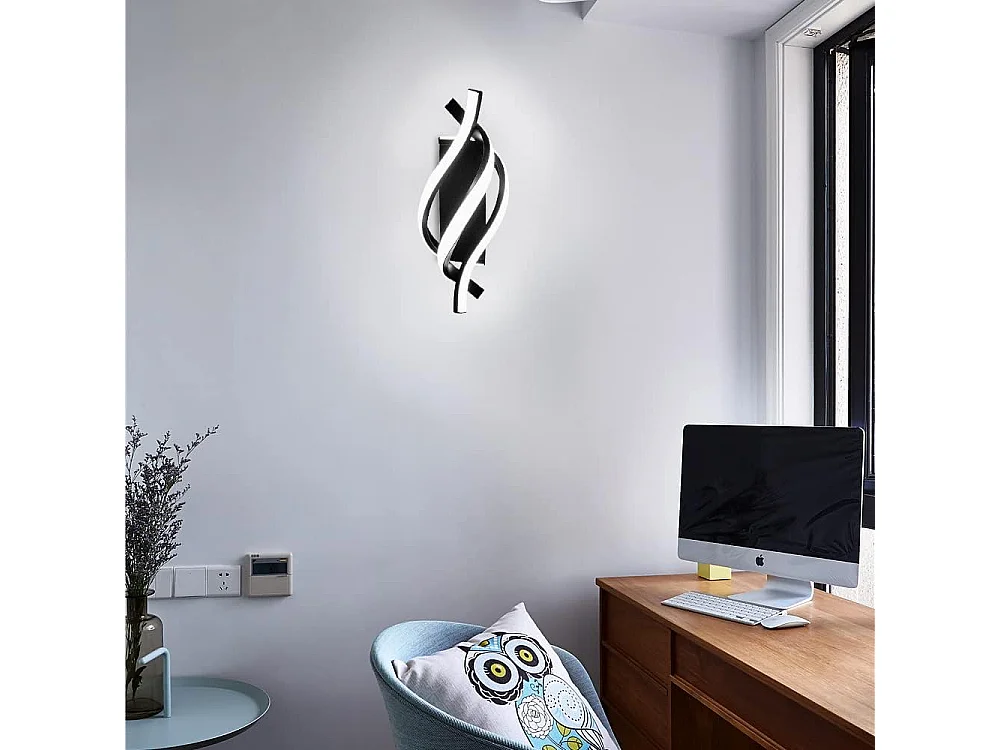 Applique Murale Interieur, Lampe LED Murale Moderne 18W Design incurvée IP20, Applique murale LED 6000K Lumière blanche froide 1620 lumens Noir IP20,